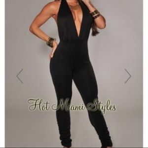 Hot Miami styles deep v halter top bodysuit
